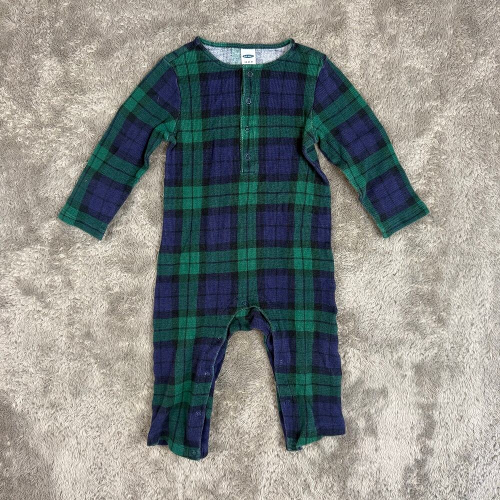 Old Navy Henley Blackwatch Plaid Romper One Piece Outfit Christmas 18-24 Months